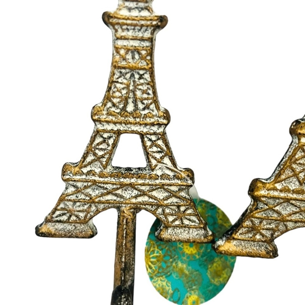 Shabby Chic Farmhouse Paris Eiffel Tower Metal Hook x 2 - Picture 3 of 4